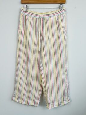 Talbots multicolor stripe linen cotton blend pullon capri pants, small petite.